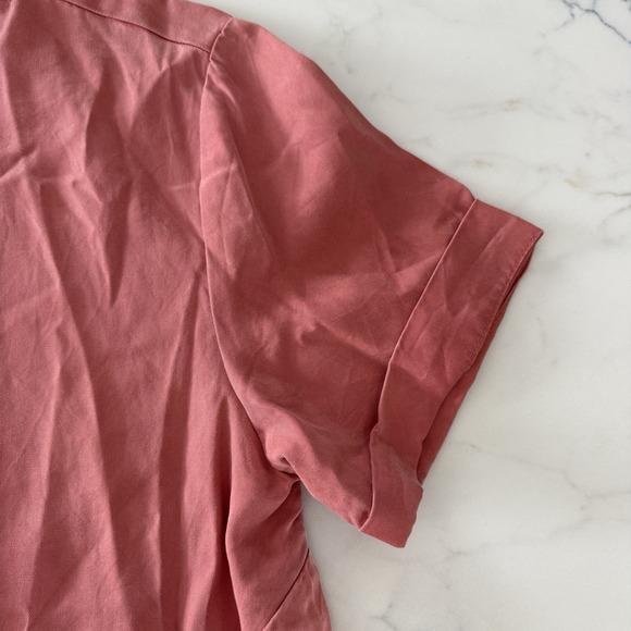 Sustainable Boxy Tencel Top S Pink Cuff Sleeve Button Back Tie Front Minimalist - Picture 7 of 12